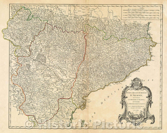 Historic Map : Etats de la Couronne d'Aragon ou se trouvent Les Royaumes d'Aragon et de Navarre, 1752 , Vintage Wall Art