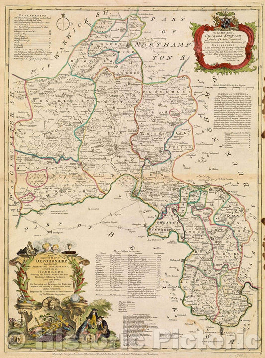 Historic Map : A New Improved Map of Oxfordshire from the Best Surveys and Intelligences, Divided into its Hundreds: Shewing the several Roads, 1762 , Vintage Wall Art