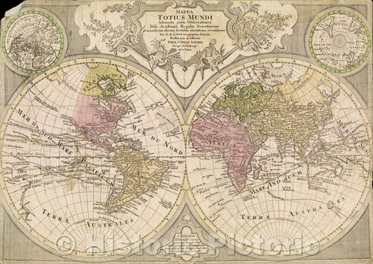 Historic Map : Mappa Totius Mundi Adornata juxta Observationes Dnn Academiae Regalis Scientarum et nonnullorum aliorum secundum annotationes recentissima, 1775 , Vintage Wall Art