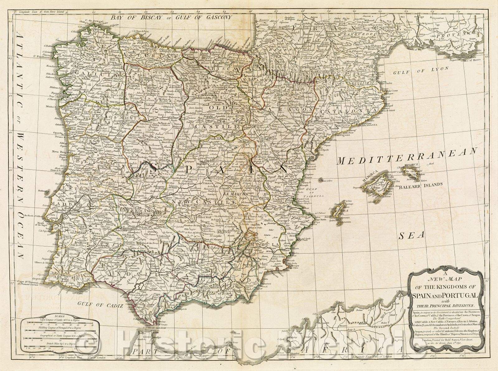 Historic Map : A New Map of the Kingdoms of Spain and Portugal with their Principal Divisions, 1790 , Vintage Wall Art