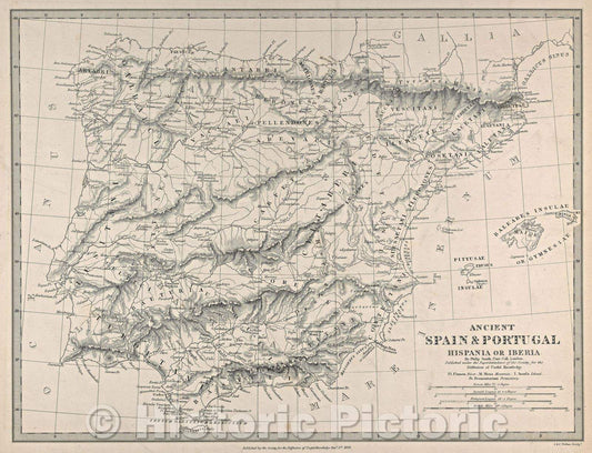 Historic Map : Ancient Spain and Portugal  Hispania or Iberia by Philip Smith, 1838 , Vintage Wall Art