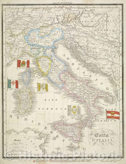 Historic Map : Carta d'Italia, 1848 , Vintage Wall Art