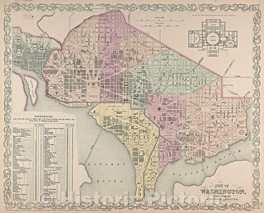 Historic Map : City of Washington. Published by Charles Desilver., 1856 , Vintage Wall Art