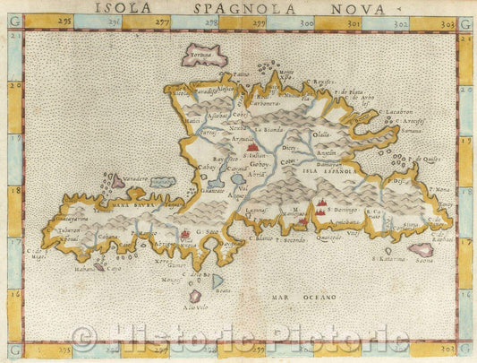 Historic Map : Isola Spagnola Nova, c. 1561 , Vintage Wall Art