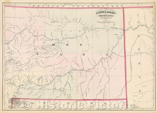 Historic Map : Asher and Adams' Montana, Eastern Portion., 1874 , Vintage Wall Art