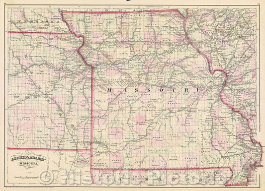 Historic Map : Asher and Adams' Missouri., 1875 , Vintage Wall Art