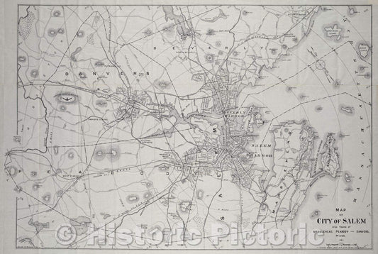 Historic Map : Map of City of Salem  Also towns of Marblehead, Peabody and Danvers, Mass., 1906 , Vintage Wall Art