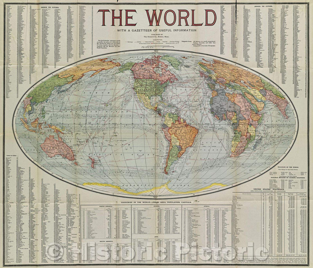 Historic Map : The World : with a gazetteer of useful information, c. 1913 , Vintage Wall Art