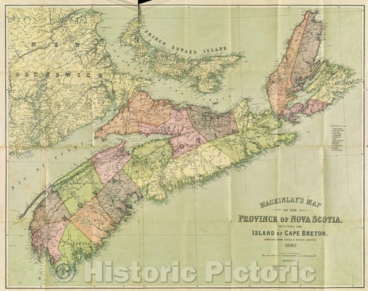 Historic Map : Mackinlay's Map of the Province of Nova Scotia : including the Island of Cape Breton compiled from actual and recent surveys, 1902 , Vintage Wall Art