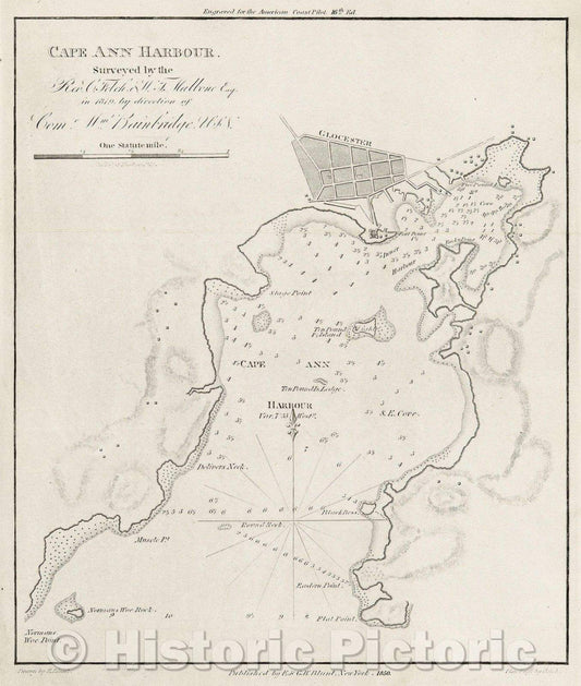 Historic Map : Cape Ann Harbour., 1850 , Vintage Wall Art