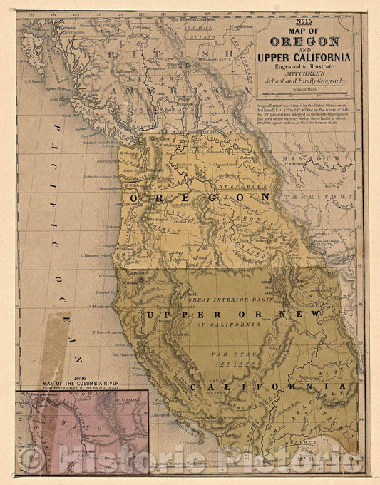 Historic Map : Map of Oregon and Upper California, 1846 , Vintage Wall Art