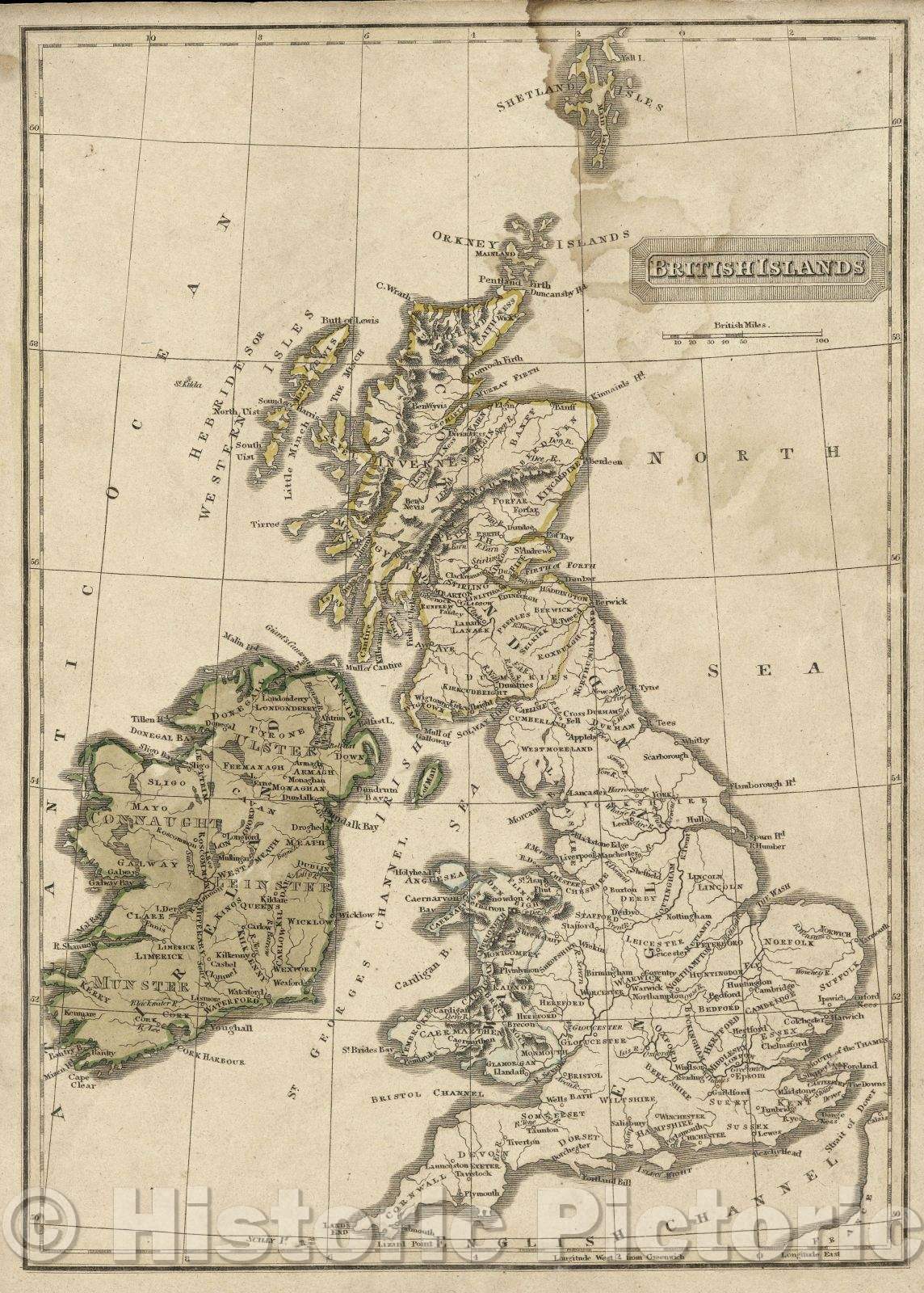Historic Map : British Islands, 1828 , Vintage Wall Art