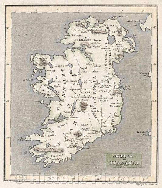Historic Map : Scotia vel Hibernia : medii avi, c. 1817 , Vintage Wall Art