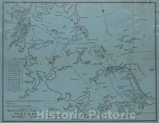 Historic Map : Correct Map of Boston Harbor : giving route and official summer time-table of the Nantasket Beach Steamboat Co., 1890 , Vintage Wall Art