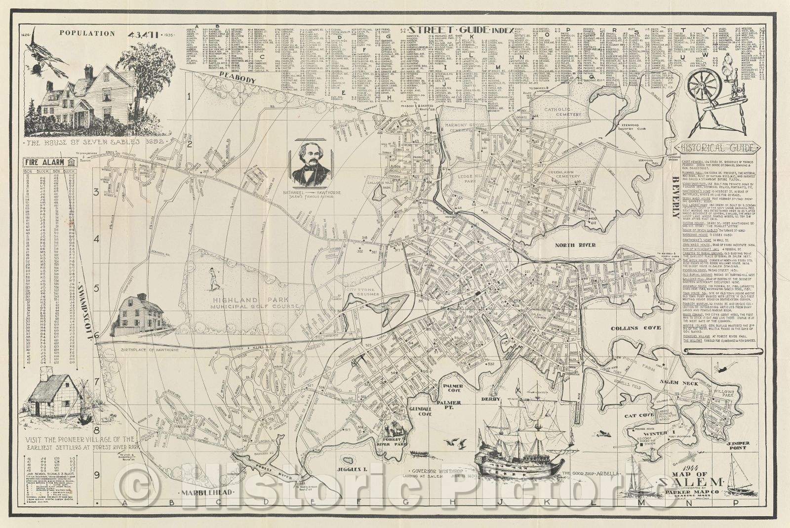 Historic Map : Map of Salem, 1944 , Vintage Wall Art