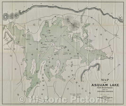 Historic Map : Map of Asquam Lake : New Hampshire, 1903 , Vintage Wall Art