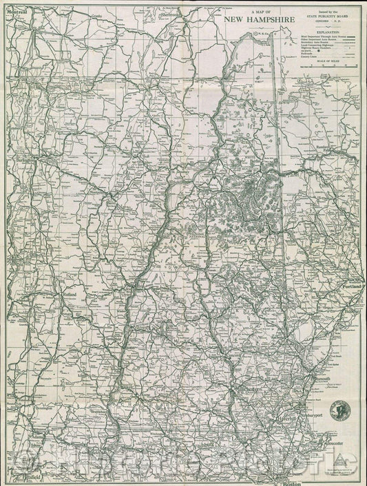 Historic Map : A Map of New Hampshire, 1929 , Vintage Wall Art