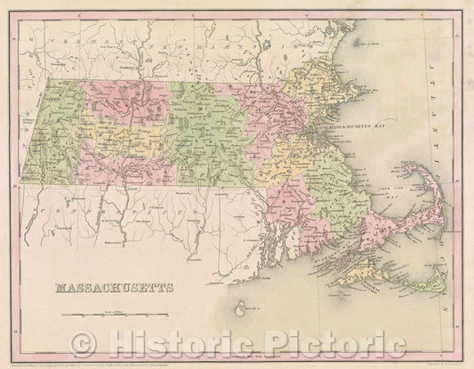 Historic Map : Massachusetts, 1838 , Vintage Wall Art