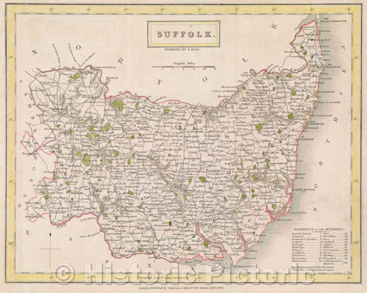Historic Map : Suffolk, 1832 , Vintage Wall Art