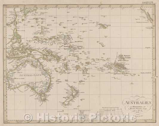 Historic Map : Australien nach Krusenstern u.A. in Mercators Projection entworfen u. gez. v. Ad. St. 1826 NachtrÃ¤ge bis 1847., 1847 , Vintage Wall Art