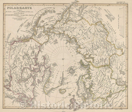 Historic Map : Polar-Karte enhaltend: die Lander u. Meere von Nord-Pol bis 50o M. Br. u. weiter, 1846 , Vintage Wall Art