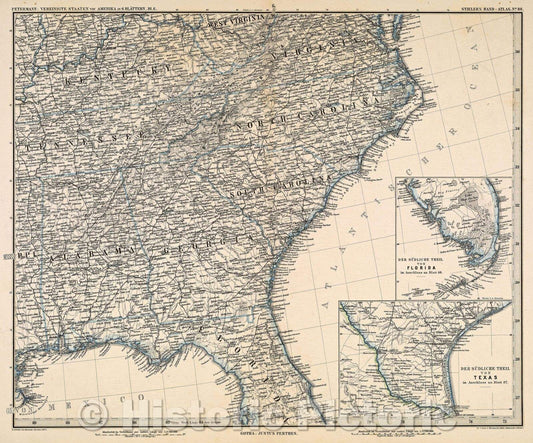 Historic Map : Vereinigte Staaten von Amerika in 6 Blattern, Bl. 6. (from Stieler's Hand-Atlas, No. 88.), 1883 , Vintage Wall Art