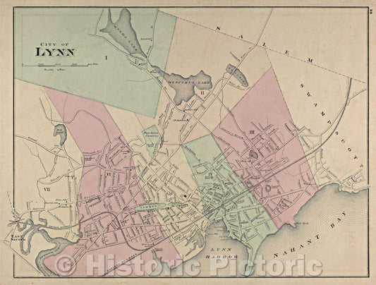 Historic Map : City of Lynn / City of Salem, 1871 , Vintage Wall Art