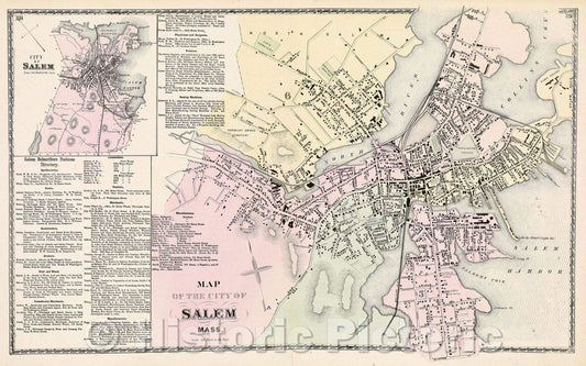 Historic Map : Map of the city of Salem Mass., 1872 , Vintage Wall Art
