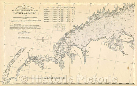 Historic Map : United States Coast Survey, New York to Norwalk Islands, Long Island Sound, 1893 , Vintage Wall Art