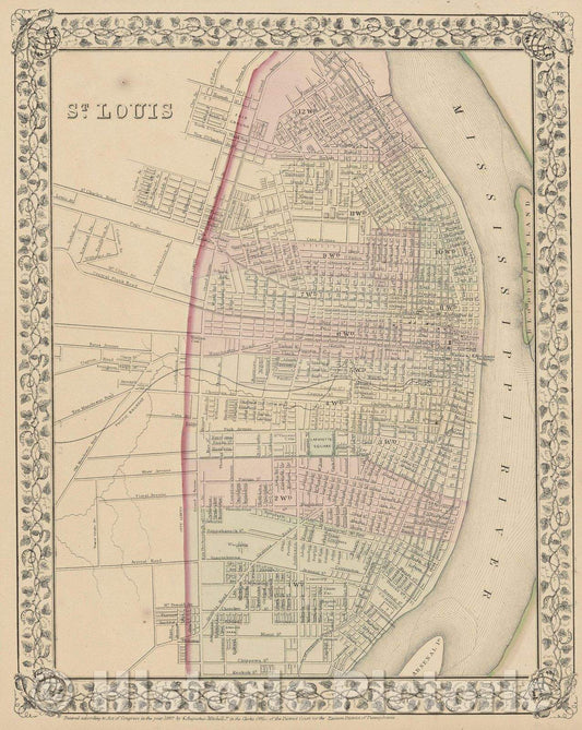 Historic Map : St. Louis, 1867 , Vintage Wall Art