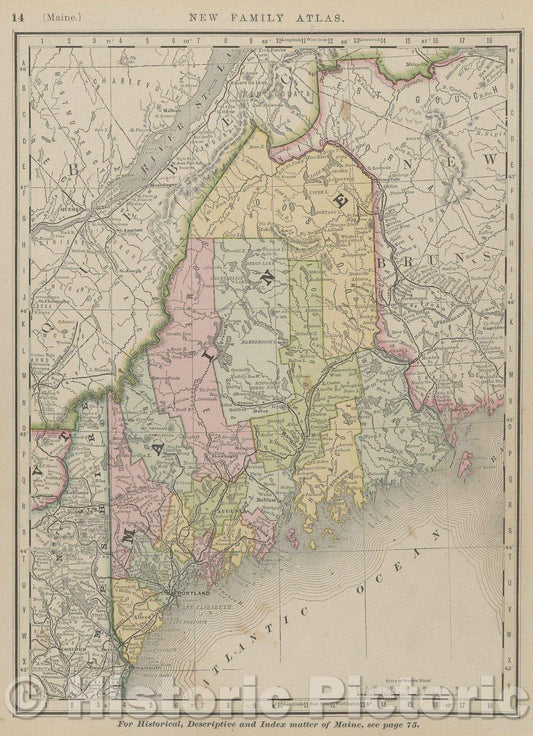 Historic Map : pages 13 and 14 of Cram's New Family Atlas (1884), 1884 , Vintage Wall Art