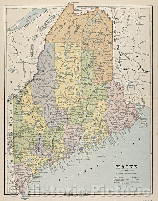 Historic Map : Maine, 1885 , Vintage Wall Art