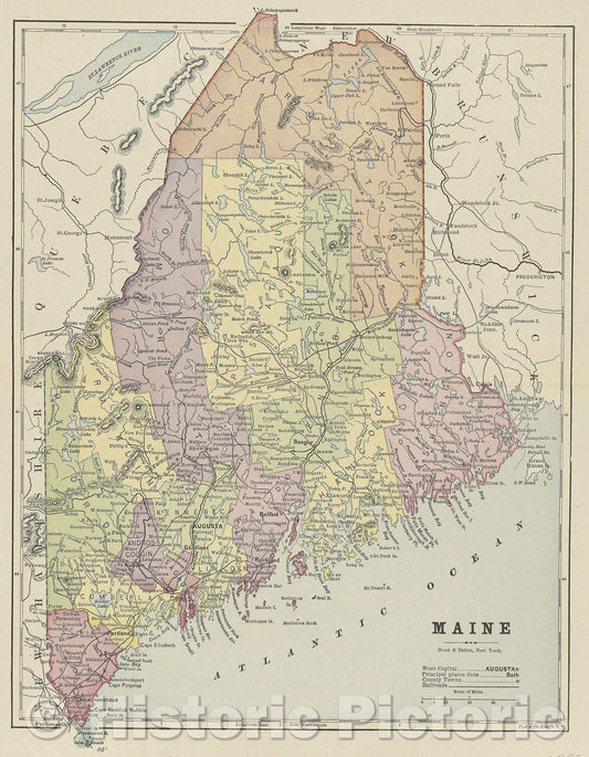 Historic Map : Maine, 1892 , Vintage Wall Art