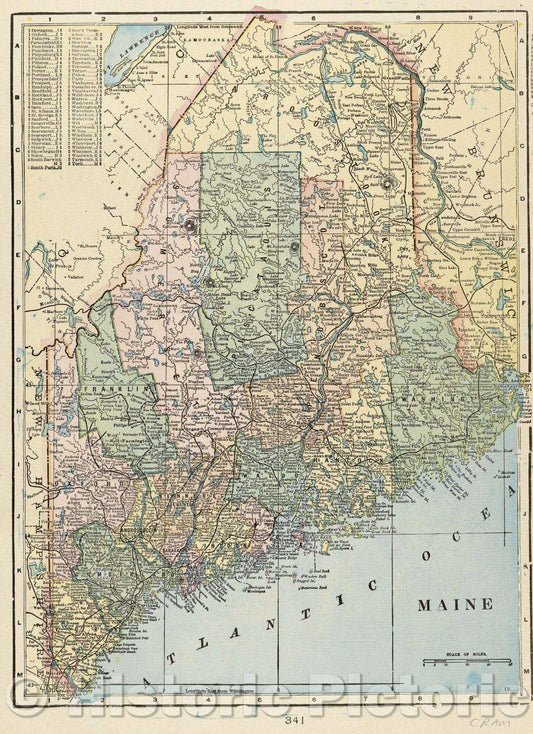Historic Map : Maine verso: Vermont and New Hampshire, 1892 , Vintage Wall Art
