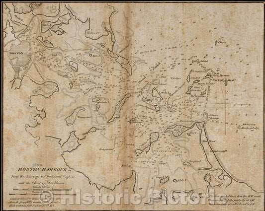 Historic Map : Boston Harbour, from the Survey of A. S. Wadsworth, Esq. U.S.N. and the Chart of Des Barres, 1833 , Vintage Wall Art