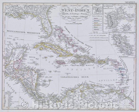 Historic Map : West-Indien mit Florida, d. Landenge v. Panama u.s.w. centw. und gez vom Hauptm. v. Stulpnagel; Gotha bei J. Perthes, 1837., 1841 , Vintage Wall Art