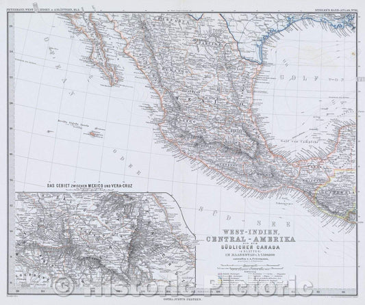 Historic Map : West-Indien, Central-Amerika bis zum Sudlichen Canada; (4 Blatter) in Maasstab v. 1: 7,500,000 emtworfen gezeichnet v. H. Habenicht., 1884 , Vintage Wall Art