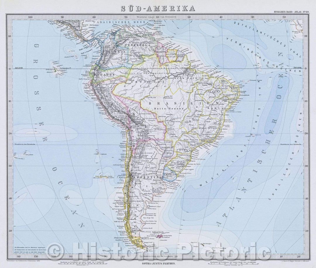 Historic Map : Sud-Amerika, 1884 , Vintage Wall Art
