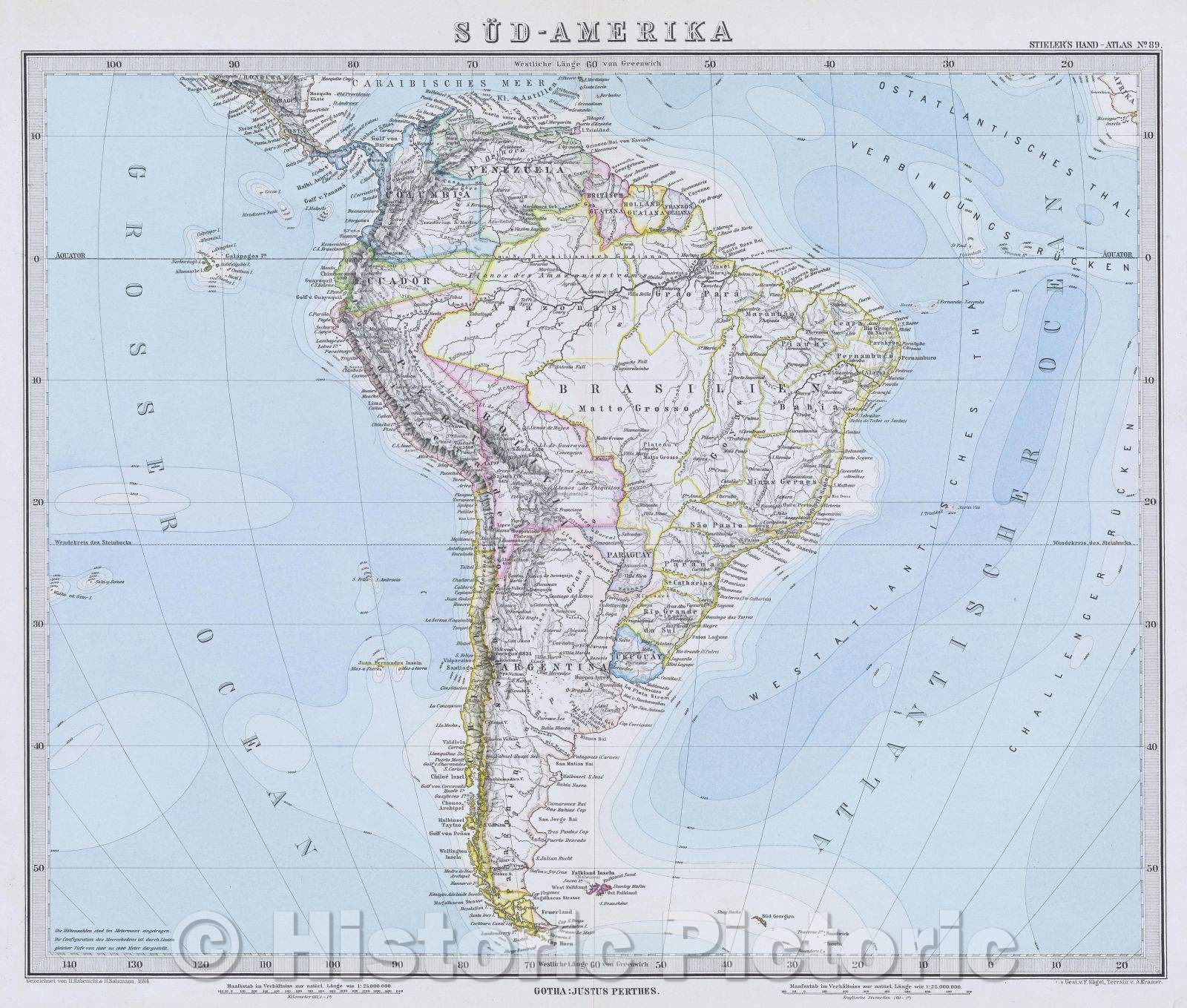 Historic Map : Sud-Amerika, 1884 , Vintage Wall Art