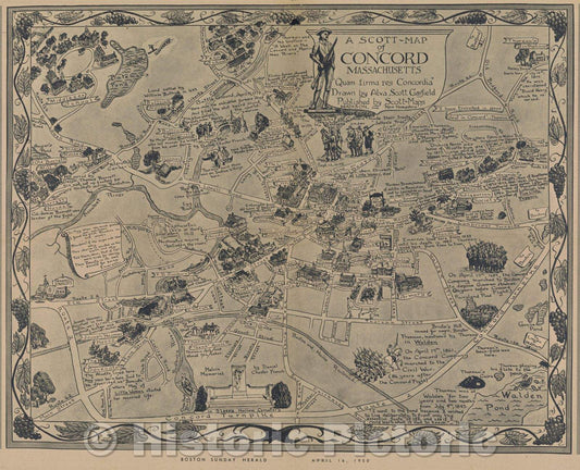 Historic Map : A Scott-Map of Concord Massachusetts "Quam firma res Concordia", 1950 , Vintage Wall Art