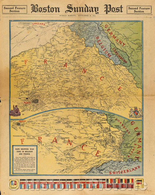 Historic Map : Boston Sunday Post, Sunday Morning, September 20, 1914, 1914 , Vintage Wall Art
