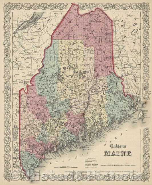 Historic Map : Colton's Maine, 1855 , Vintage Wall Art , v2