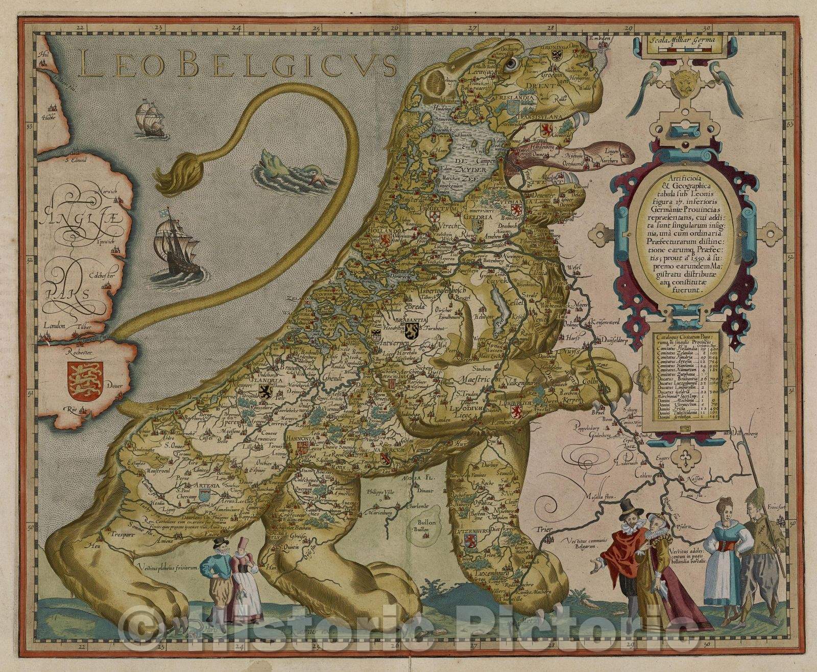 Historic Map : Leo Belgicus, c. 1617 , Vintage Wall Art