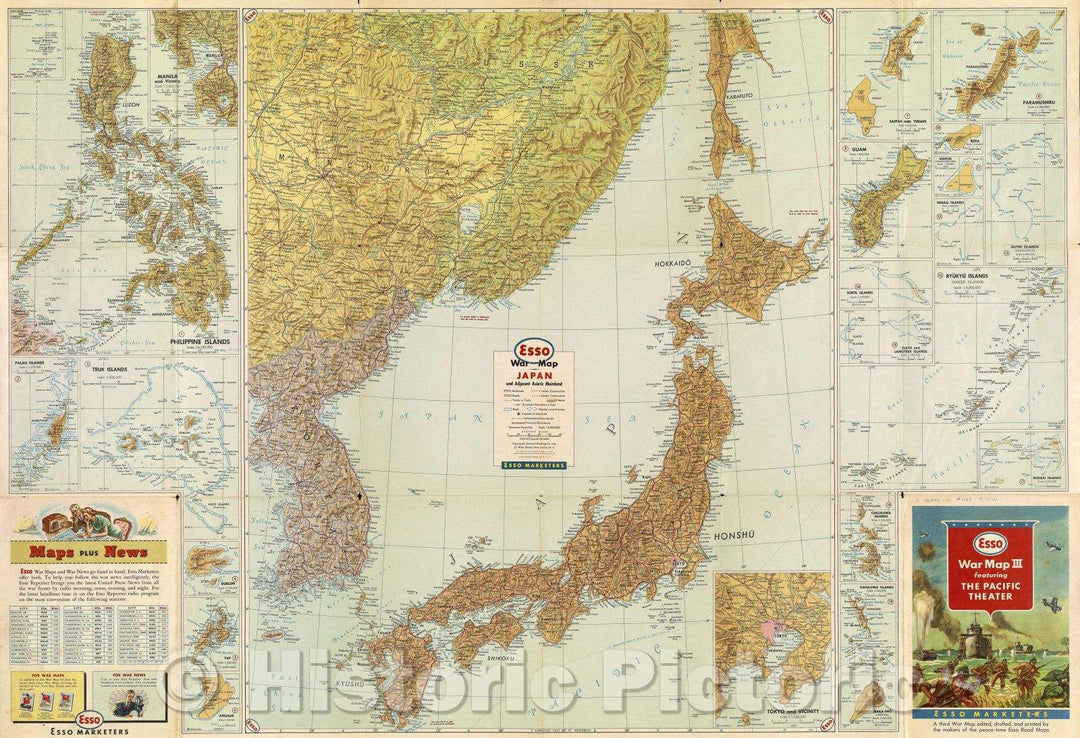 Historic Map : Esso war map III featuring the Pacific Theater : a third war map, c. 1944 , Vintage Wall Art