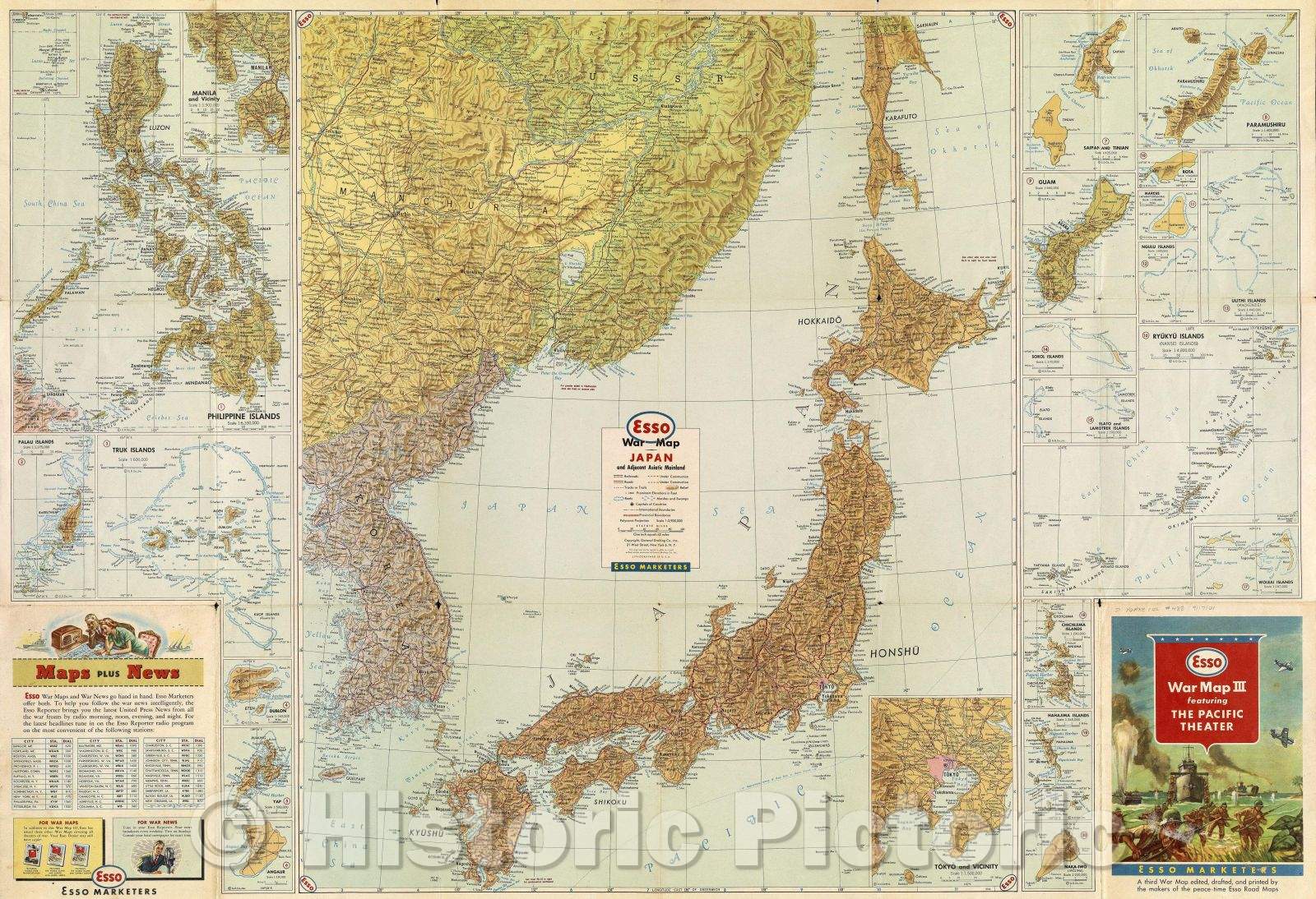 Historic Map : Esso war map III featuring the Pacific Theater : a third war map, c. 1944 , Vintage Wall Art