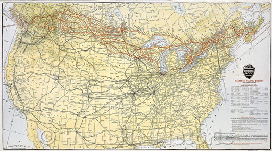 Historic Map : Canadian Pacific Railway and Connecting Lines, 1920 , Vintage Wall Art