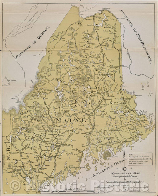 Historic Map : Sportsmens map showing automobile routes to principal hunting and fishing regions, 1916 , Vintage Wall Art , v2