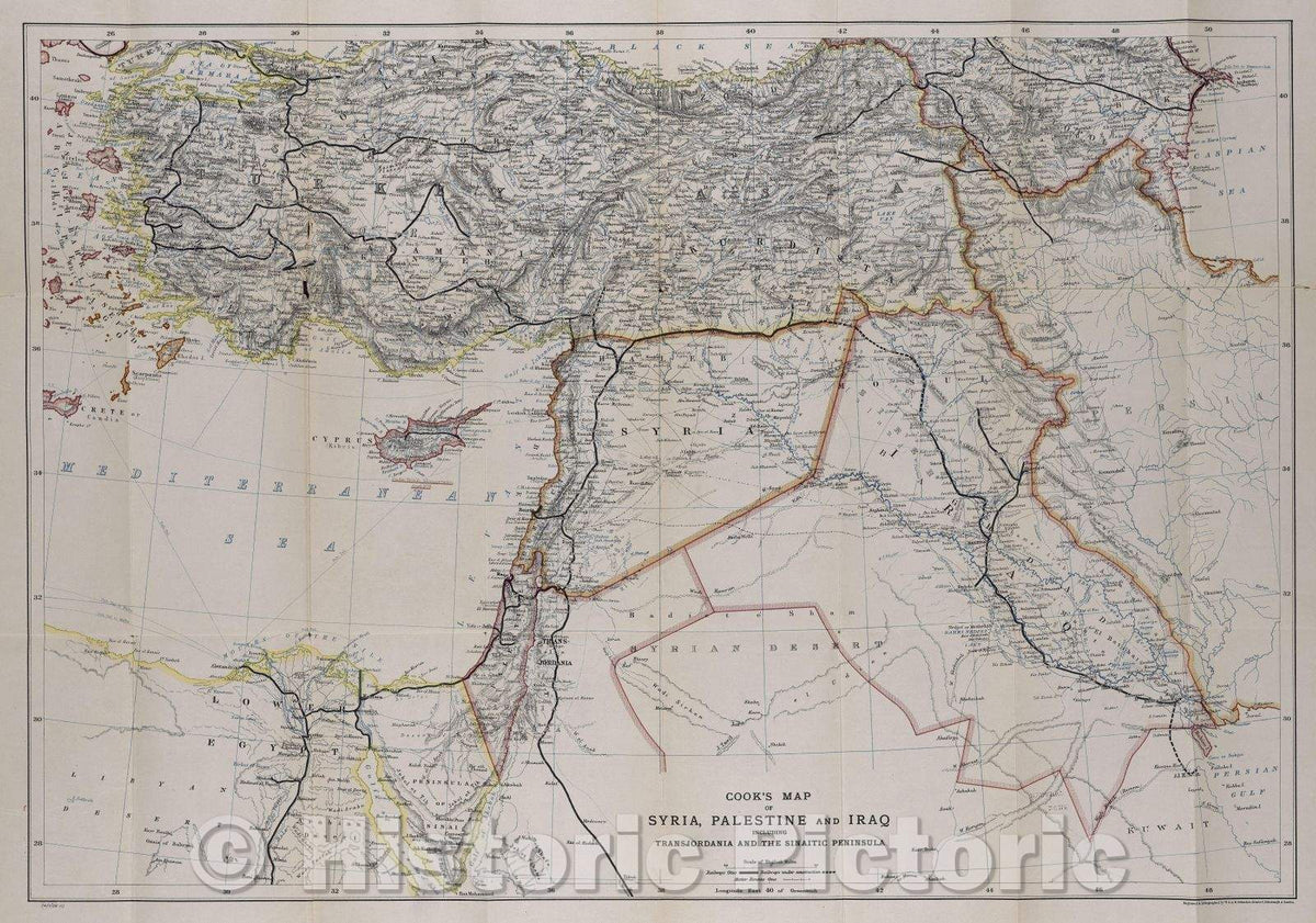 Historic Map : Cook's map of Syria, Palestine, and Iraq, Including Transjordania and the Sinaitic Peninsula, 1929 , Vintage Wall Art