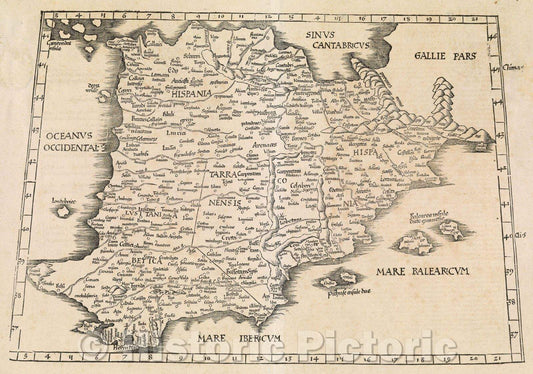 Historic Map : Europae Tabula Secunda continet Hispanian, Baeticam, Hispanian, Lusitaniam et Hispanian Tarraconensem., 1541 , Vintage Wall Art