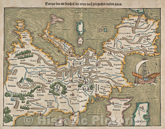 Historic Map : Europa das ein Drittheil der Erden, nach Gelegenheit unser Zeiten, 1545 , Vintage Wall Art
